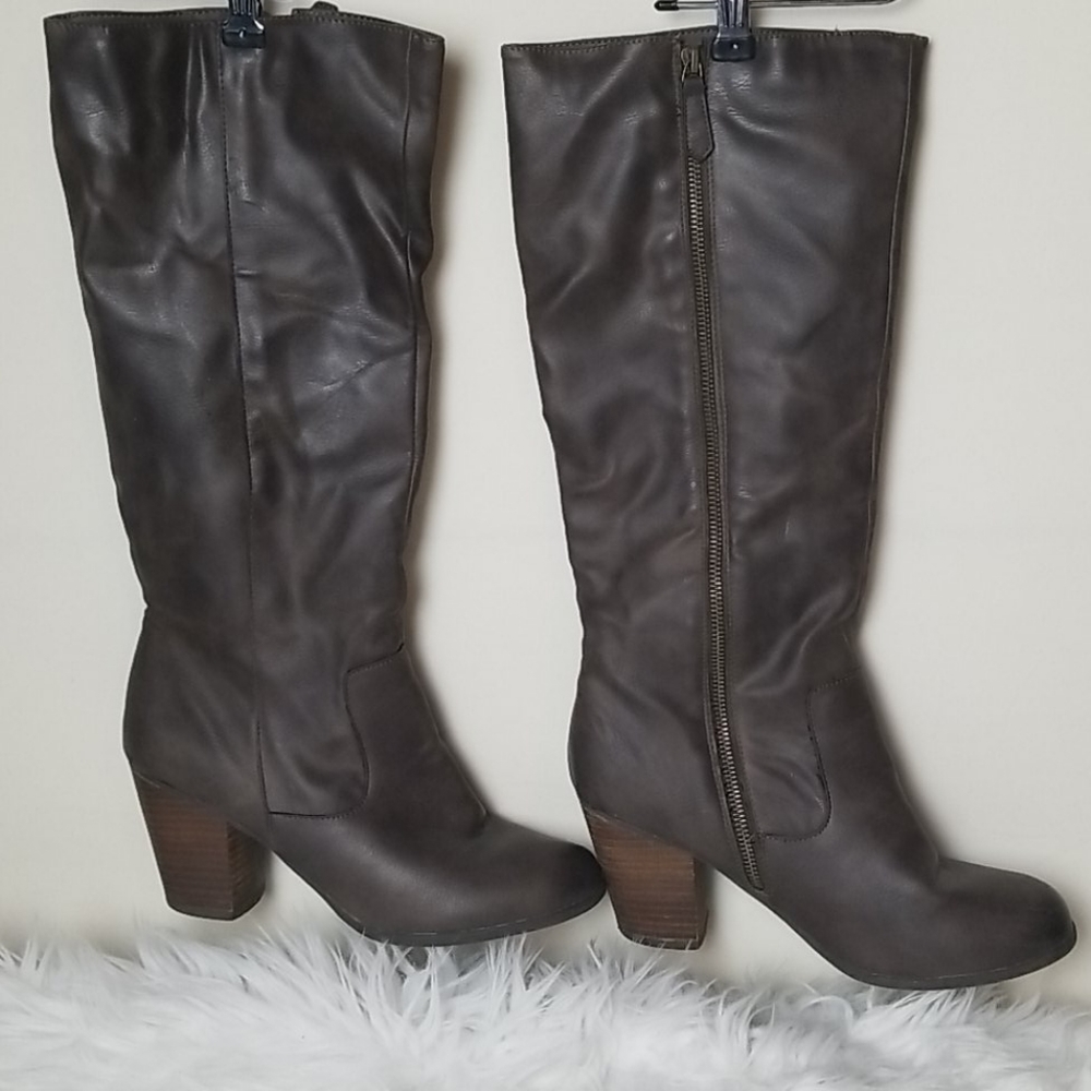 Brown Tall Faux Leather Boots